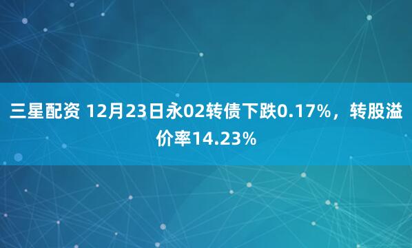 三星配资 12月23日永02转债下跌0.17%，转股溢价率14.23%